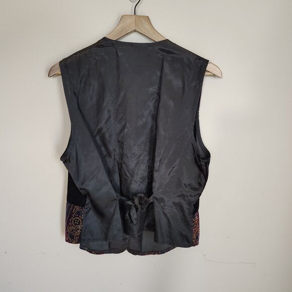 Vtg Women's 80s 90s Boho Patchwork Velvet Floral Vest Gold Accents Baroque Large - Picture 2 of 9